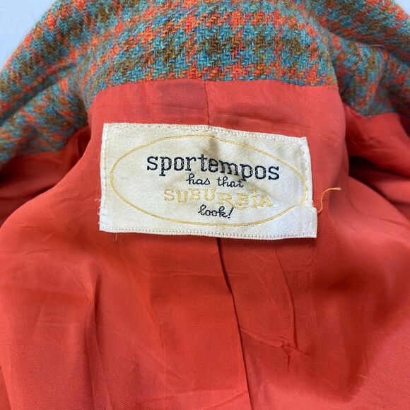 Vintage 60s Womans Wool Blazer Jacket Medium Herringbone Lined Academia Preppy - Picture 13 of 15